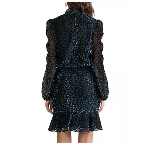 NWT Shoshanna Cassia Dot Velvet Burnout Long Sleeve Mini Dress in Jet/Olive Sz 4 - Picture 6 of 16